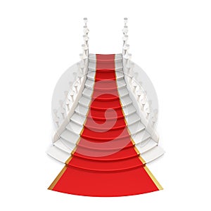 Staircase with red carpet on white background. 3d.