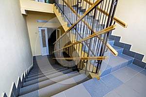 Staircase in residential building. Interior with stairs railing
