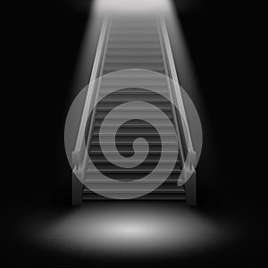 A staircase with steps leading up to the light on a black background. Vector 3D illustration.