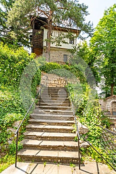 Staircase from the temple to the monastic cells in the Sokolin Monastery in Bulgaria