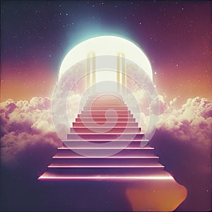 staircase to heaven with light rays, 3d render illustration Generative AI