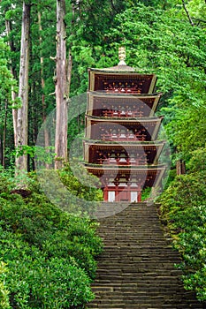 Staircase to historical pagoda, Muroji Temple, Nara, Japan