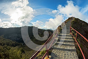 Staircase to Viewpoint on Kelimutu Volcano, Flores. photo