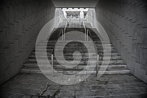 Staircase in underground passage. Rise to the top. Exit