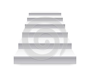 Staircase. White stair to up. Stairway before podium. 3d ladder with steps in front view. Blank interior isolated on white