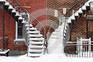 Staircases covered by snow