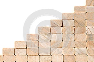 Stairs to success build with wooden blocks on grey background with copy space