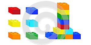 Stairs built from colorful plastic building blocks. Vector illustration. EPS 10.