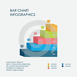Stairs Chart, Bar Chart Infographics Elements 3D Vector Flat Design, Sign, Icon Full Color
