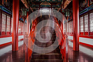 Stairs and colored dome in Nanjing Yuejianglou Tower (River Watchtower)