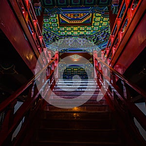 Stairs and colored dome in Nanjing Yuejianglou Tower (River Watchtower)