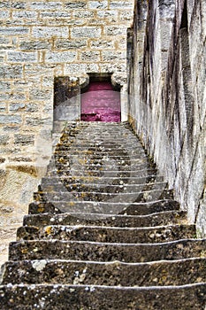 Stairs and Door on the Famous Bridge Pont Valentre in Cahors, France