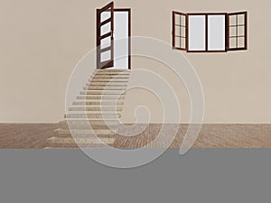 Stairs and the door, a window, way to success, 3d