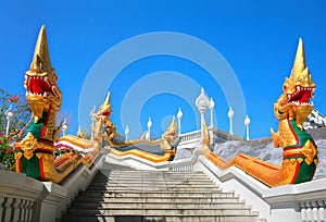 Stairs with dragon sculptures, Temple Wat Kaew Korawaram, Krabi, Thailand