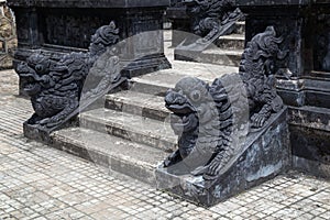 Stairs and dragons in Imperial Khai Dinh Tomb in Hue, Vietnam