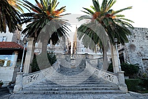 Stairs entrance to the old medieval town of Korcula, Croatia