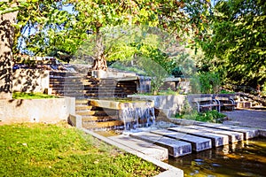 The Stairs Garden with waterfalls and Roses Hill in Spa Garden Oberlaa in Vienna, Austria