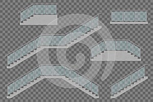 Stairs with glass railing vector illustration
