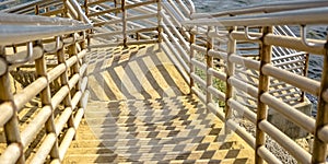 Stairs going down the calm ocean in Sunset Cliffs