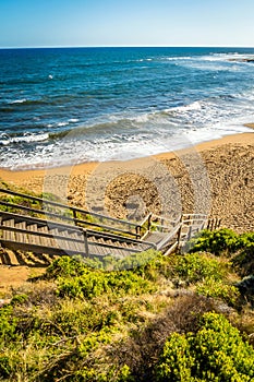 Stairs going down to Bells beach in the Torquay region in Victoria, Australia