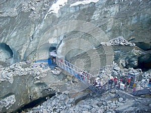 Stairs going to the entrance of the Mer de Glace cave, Chamonix, France