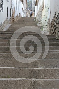Stairs in the historical district near plaza de armas in Cuzco Peru