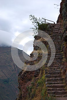 Stairs Inca Pisac archaeological park