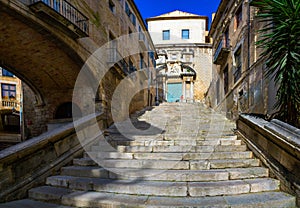 Stairs on the Jewish quarter of Girona city a place where Game of Thrones shot some scenes photo