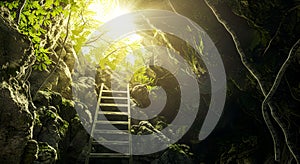 Stairs leading to the exit of the cave