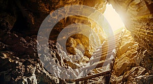 Stairs leading to the exit of the cave