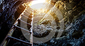 Stairs leading to the exit of the cave