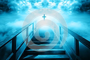 Stairs Leading to the Heaven with a Cross. AI generative