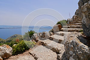 Stairs leading to Talaia d'Albercutx watchtower, close to Cap de Formentor. Majorca, Spain. photo