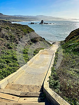 Stairs leading to Whalers Cove Beach in California