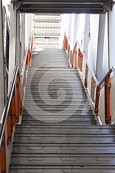 The stairs leading up to the subway station in the city