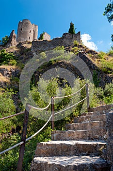 Stairs leating to Quertinheux tower at Lastours