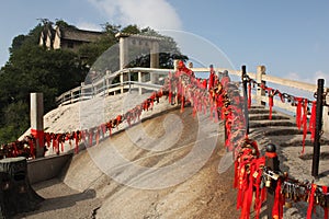 Stairs with locks at Hua Shan Mountain, China photo