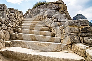 Stairs at Machu Picchu, Cusco, Peru, South America.