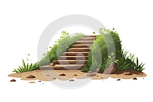 stairs made of dirt in natural landskape vegetation isolated vector style illustration