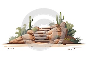 stairs made of dirt in natural landskape vegetation isolated vector style illustration