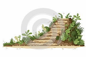 stairs made of dirt in natural landskape vegetation isolated vector style illustration