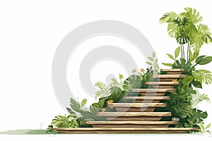 stairs made of planks in natural landskape isolated vector style illustration