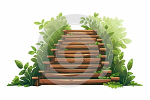 stairs made of planks in natural landskape isolated vector style illustration