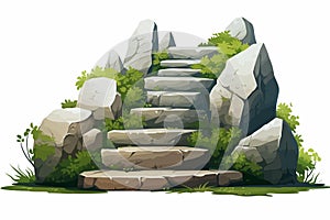 stairs made of rocks in natural landskape vegetation isolated vector style illustration