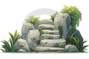 stairs made of rocks in natural landskape vegetation isolated vector style illustration