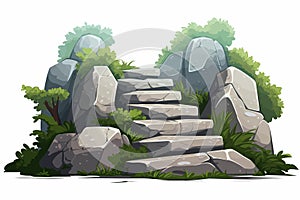 stairs made of rocks in natural landskape vegetation isolated vector style illustration