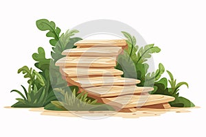 stairs made of wood in natural landskape vegetation isolated vector style illustration