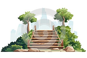 stairs made of wood in natural landskape vegetation isolated vector style illustration