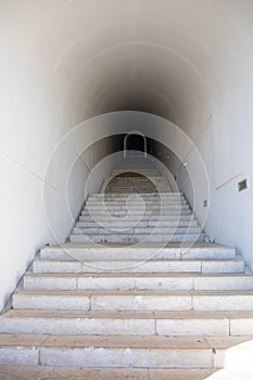 Stairs in main tunnel to mausoleum of Petar II Petrovic Njegos on the top of mount Lovchen in Montenegro