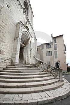 The stairs of the medioeval cathedral of Grasse